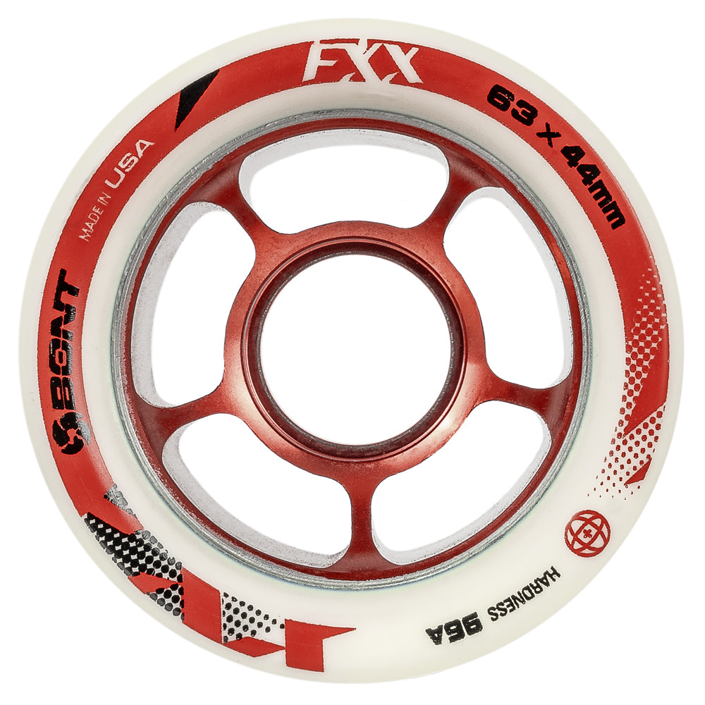Bont-FXX-Vol12-Speed-63mm-96a-Wheels-White-Wheel-Red-Hub-Front-View