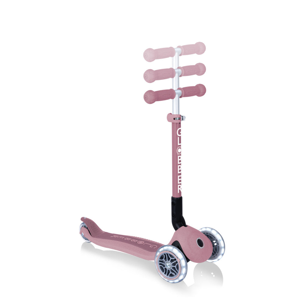 Globber-Ecologic-3-Wheel-Primo-Foldable-Lights-Anodised-Scooter-Height-Adjust-PInk
