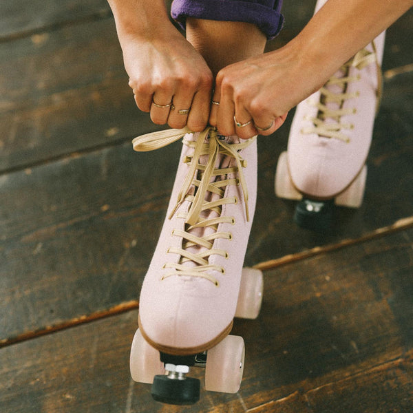 Roces-Piper-Pink-Blush-Rollerskate-Tying-Up-On-Foot