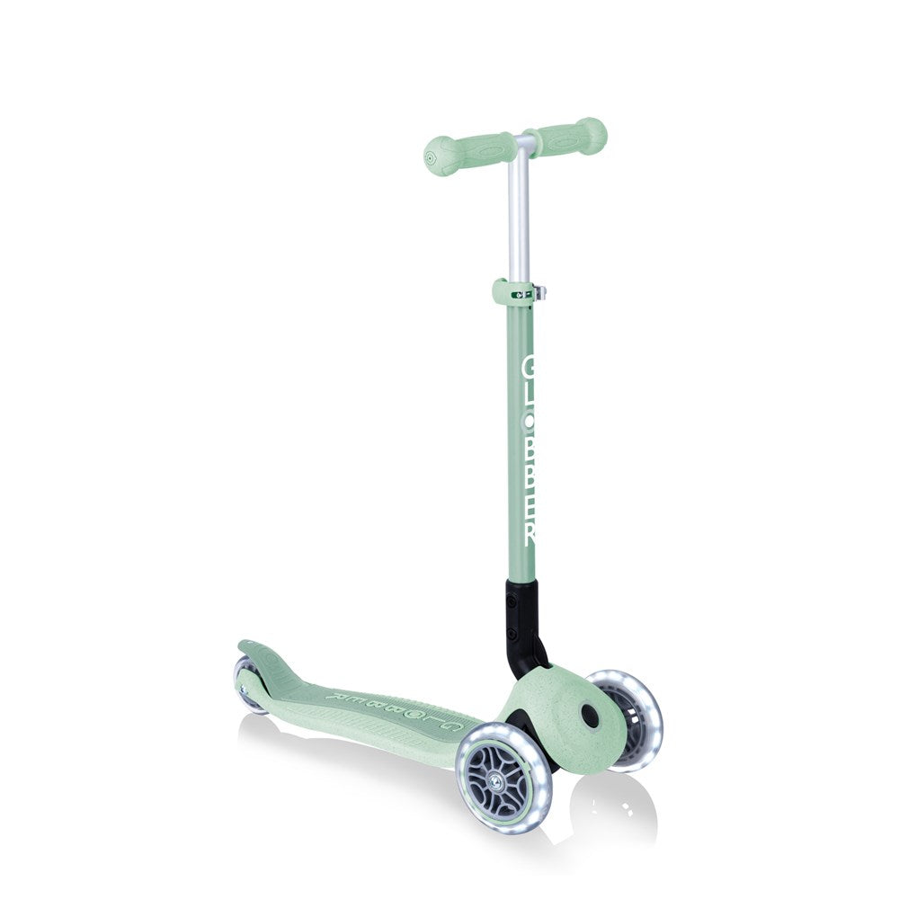 Globber-Ecologic-3-Wheel-Primo-Foldable-Lights-Anodised-Scooter-Green