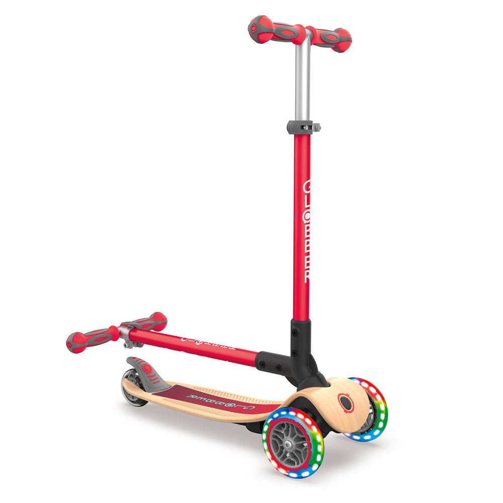 Globber-Primo-Foldable-Wood-Light-Up-Scooter-Red