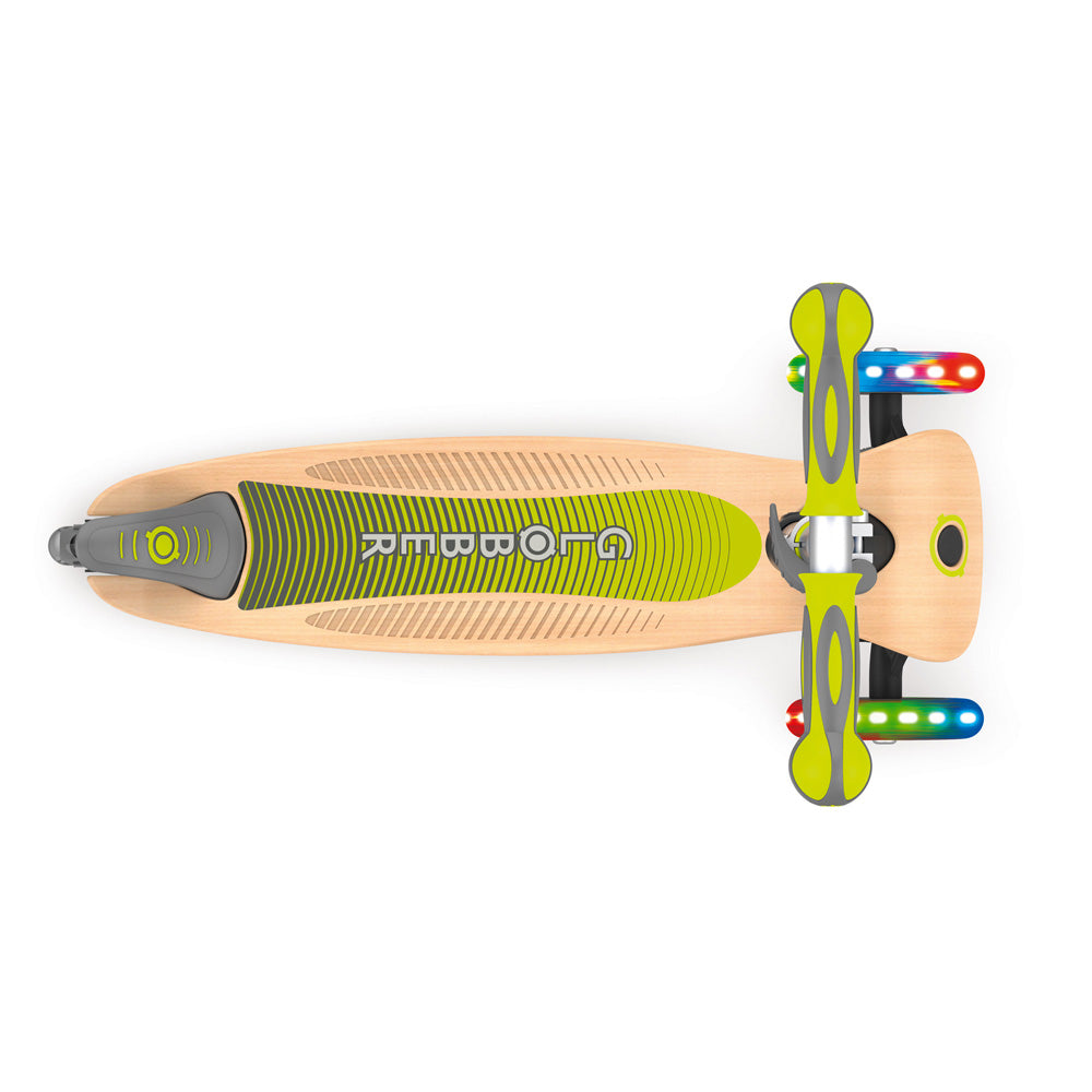 Globber-Primo-Foldable-Wood-Light-Up-Scooter-Green-Top-View