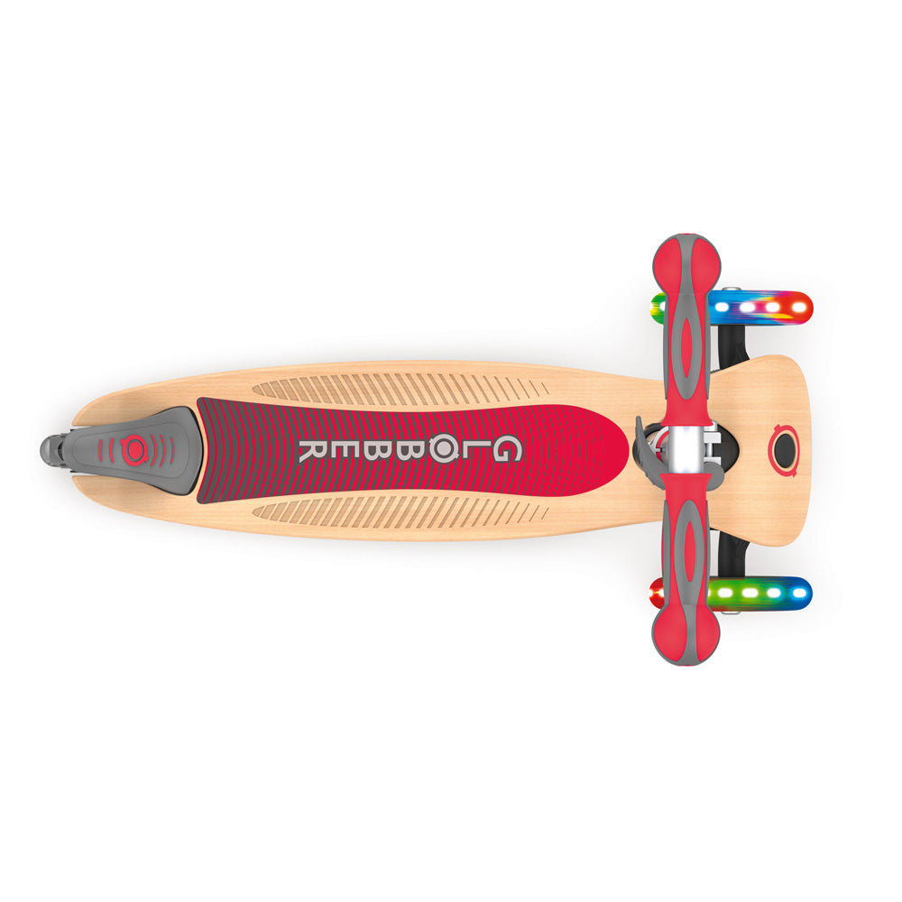 Globber-Primo-Foldable-Wood-Light-Up-Scooter-Red-Top-View
