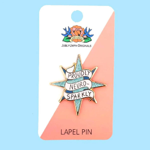 JUBLY-UMPH-Proudly-Neuro-Sparkly-Lapel-Pin-On-Backing-Card