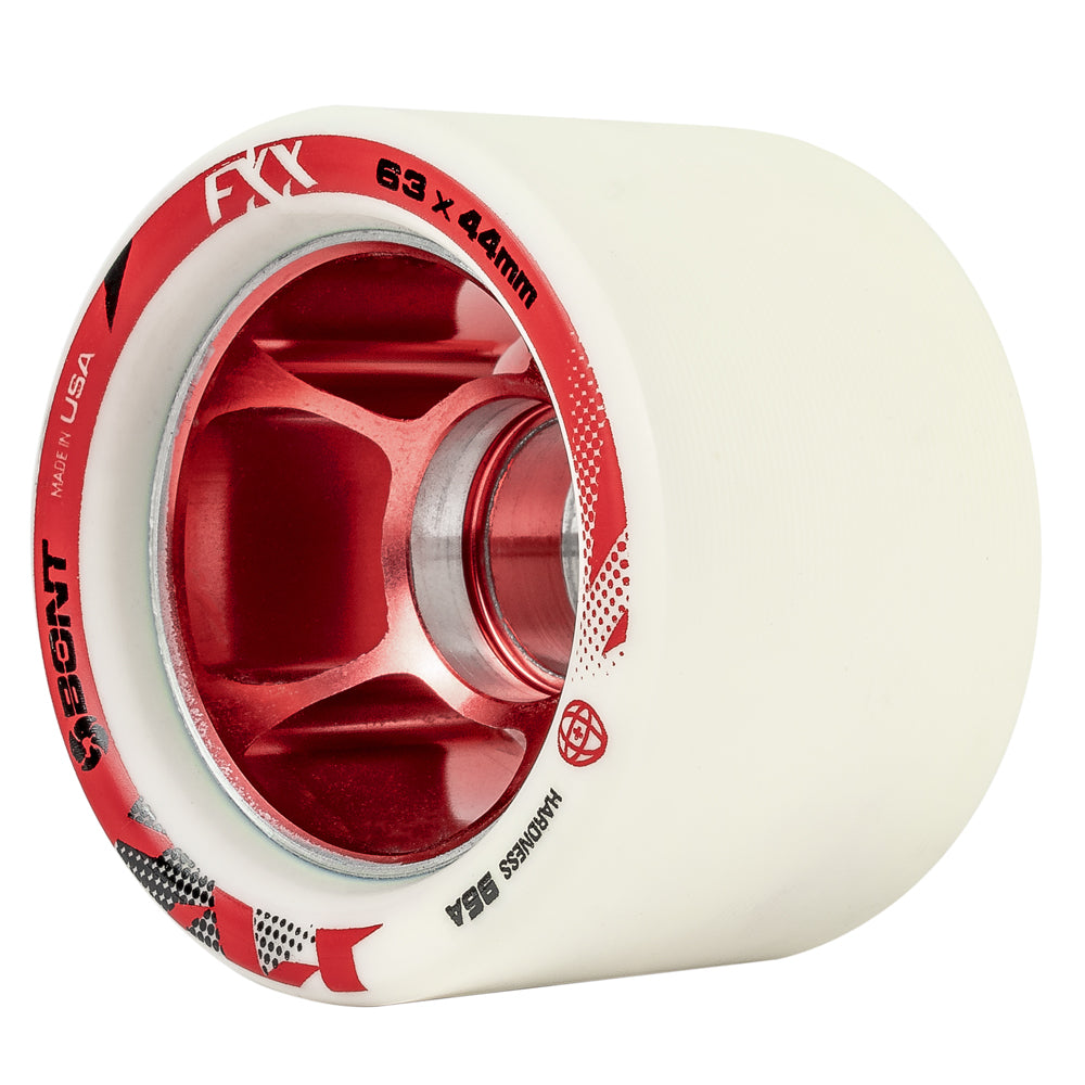 Bont-FXX-Vol12-Speed-63mm-96a-Wheels-White-Wheel-Red-Hub-Angled-View