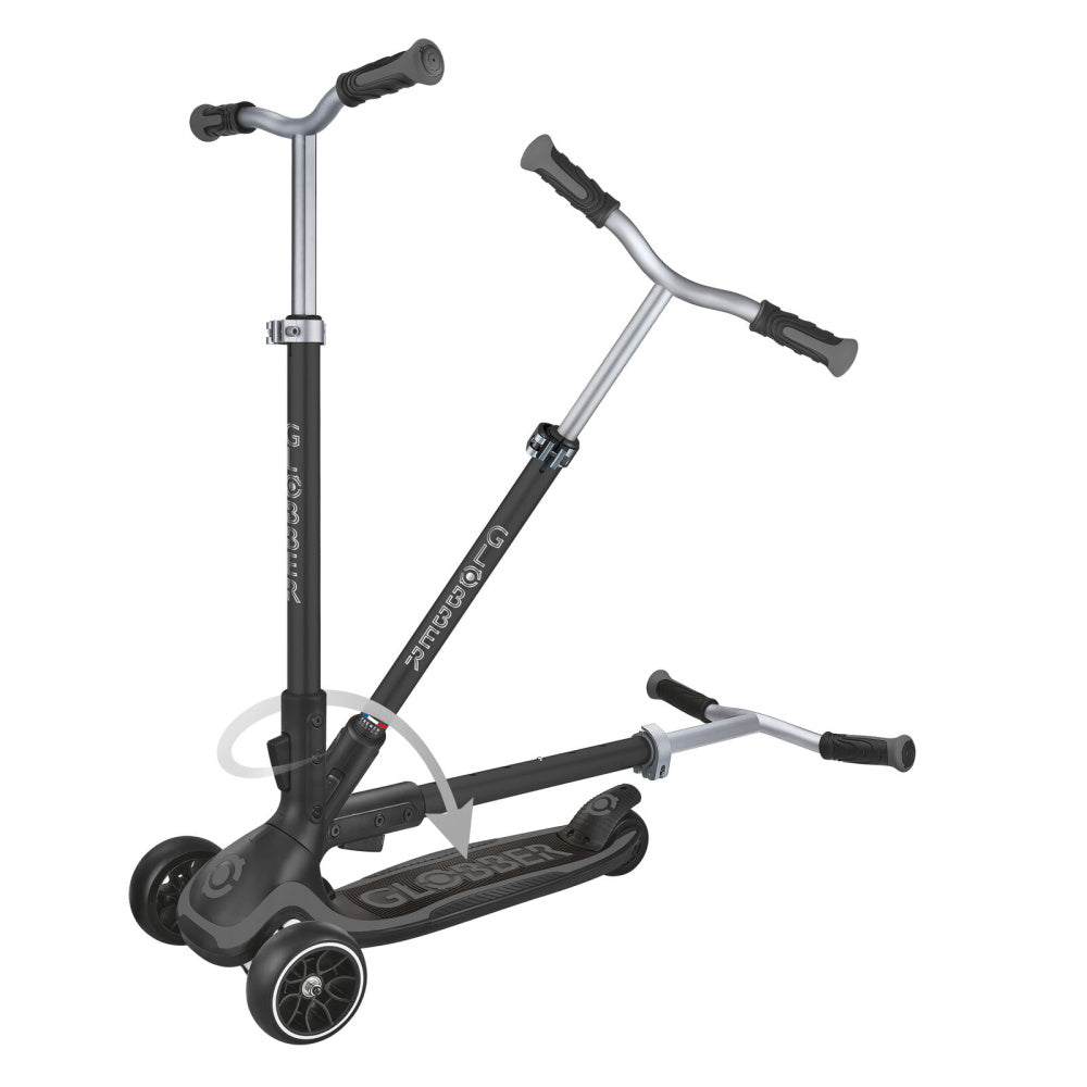 GLOBBER-Ultimum-3-Wheel-Scooter-Black-Showing-Handlebar-Height-Folding