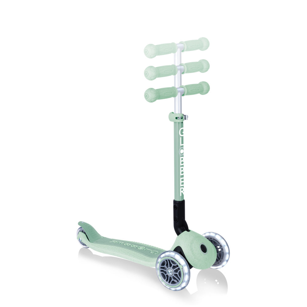 Globber-Ecologic-3-Wheel-Primo-Foldable-Lights-Anodised-Scooter-Height-Adjust-Green