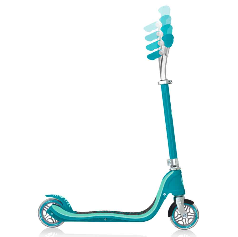 Globber-Flow-125-Kids-Kick-Scooter-Teal-Bar-Height-Side-View