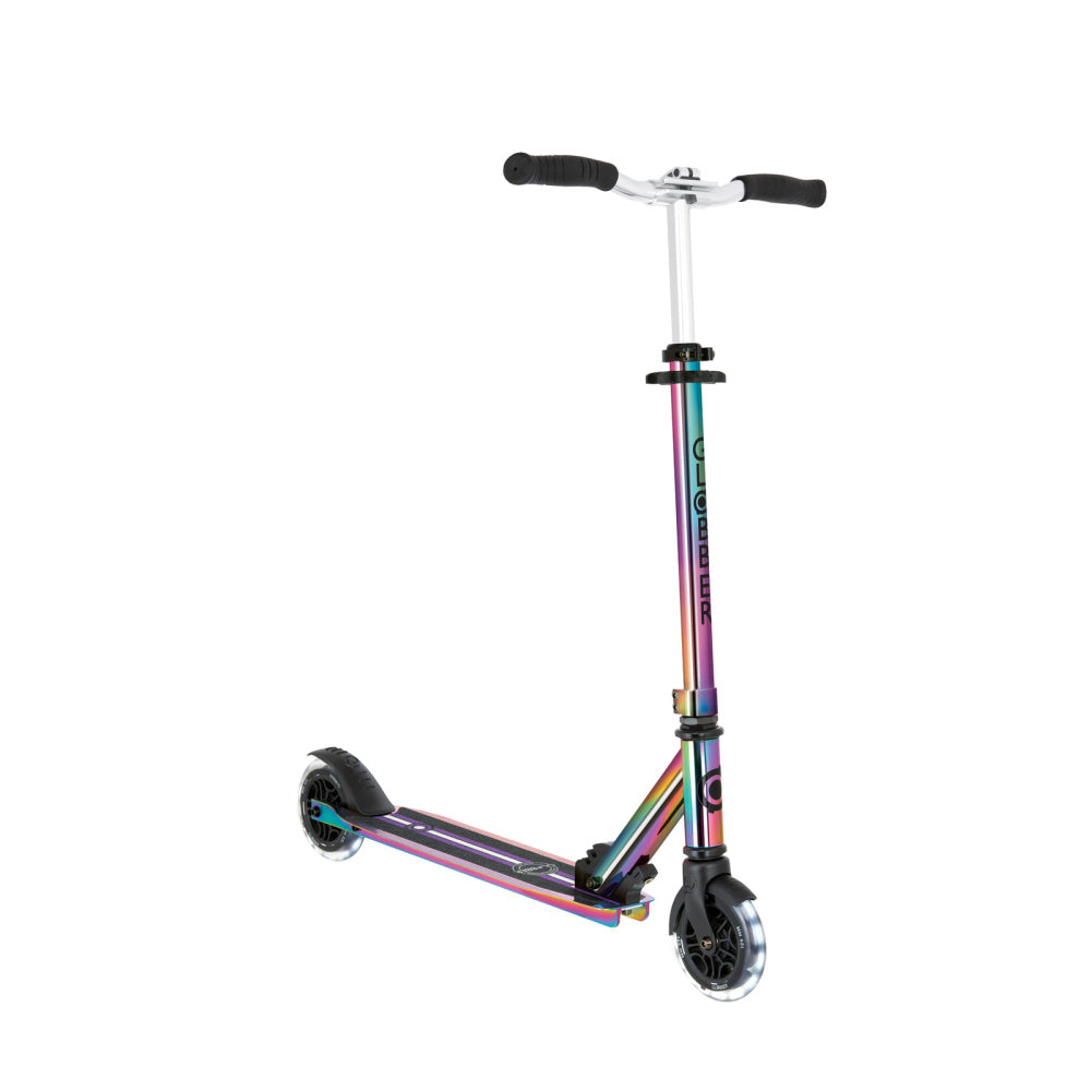 Globber-Flow-Element-Lights-Scooter-Neo-Chrome-Angled-Right-View