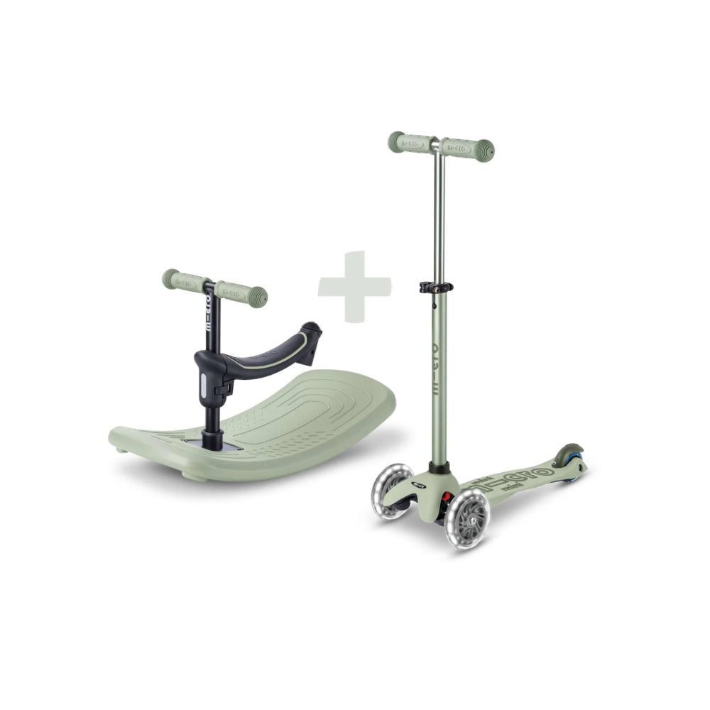 MICRO-Mini-Deluxe-Rock-and-Go-LED-Scooter-Two-Parts-View-Olive