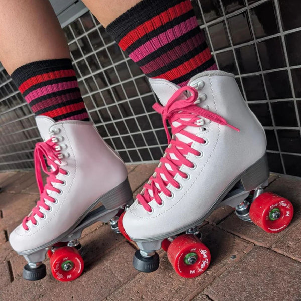 Old-School-Baby-Raspberry-Ripple-Socks-Being-Worn-In-Skates
