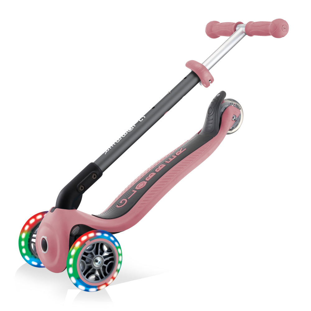 Globber-Primo-Foldable-Lights-Anodised-Bar-Scooter-Pastel-Pink-Folded