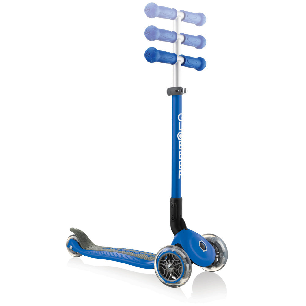 Globber-Primo-Foldable-Three-Wheel-Scooter-Navy-2Globber-Primo-Foldable-Three-Wheel-Scooter-Bar-Heights-Navy-Blue