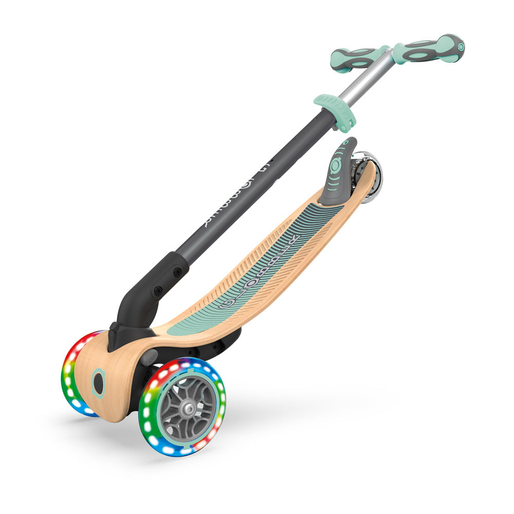 Globber-Primo-Foldable-Wood-Light-Up-Scooter-Mint-Folded