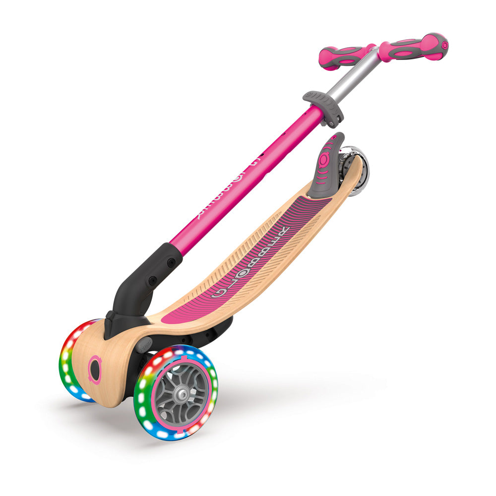 Globber-Primo-Foldable-Wood-Light-Up-Scooter-Pink-Folded