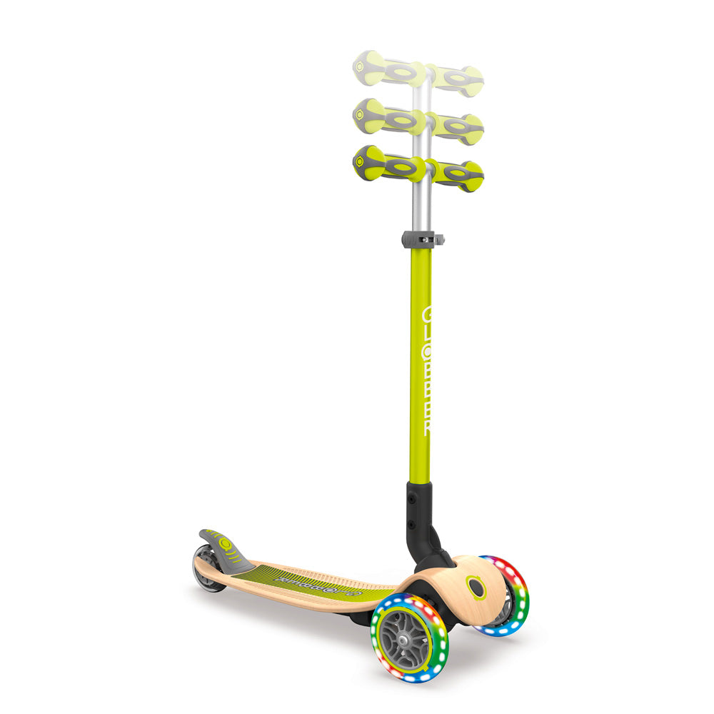 Globber-Primo-Foldable-Wood-Light-Up-Scooter-Green-Bar-Adjustment