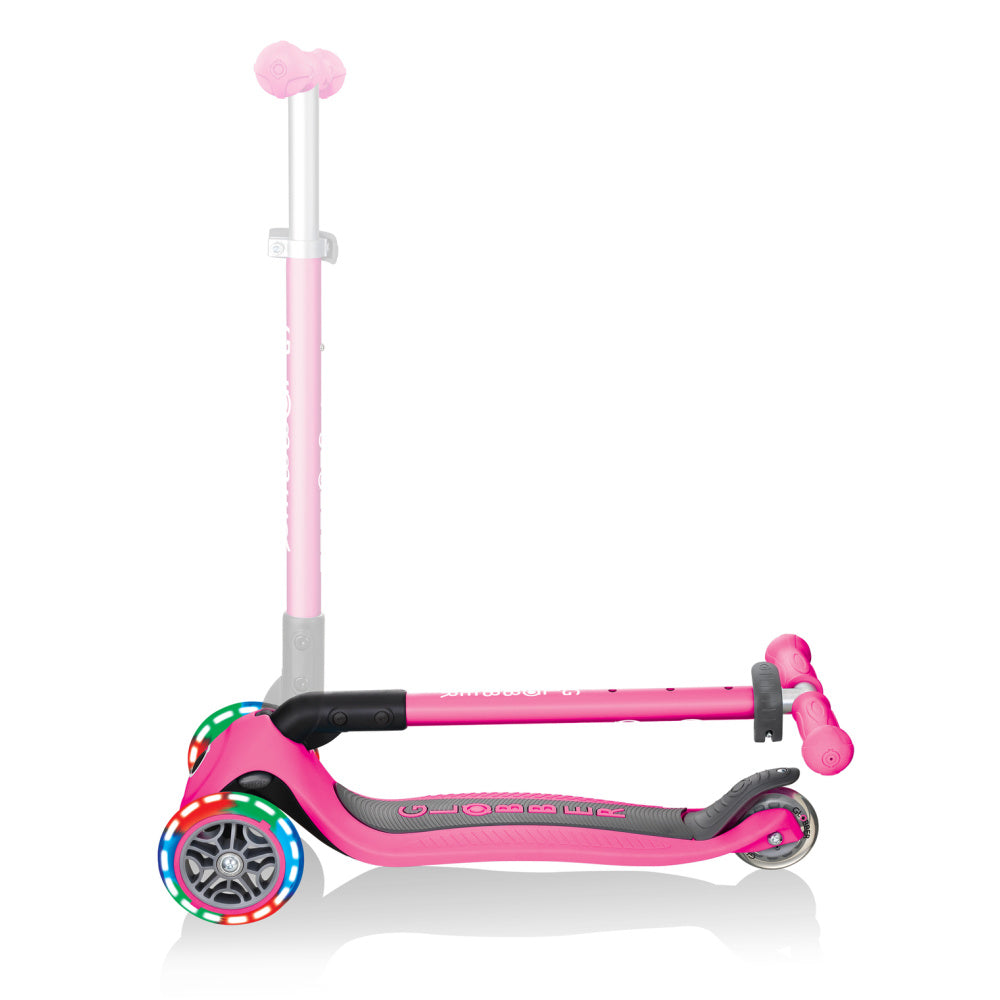 Globber-Primo-Lights-Foldable-Three-Wheel-Scooter-Deep-Pink-Folded