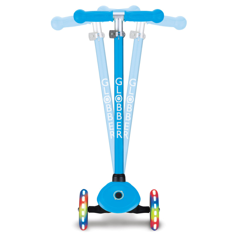 Globber-Primo-Lights-V3-Anodized-Bar-3-Wheel-Scooter-Blue-Side-Movement