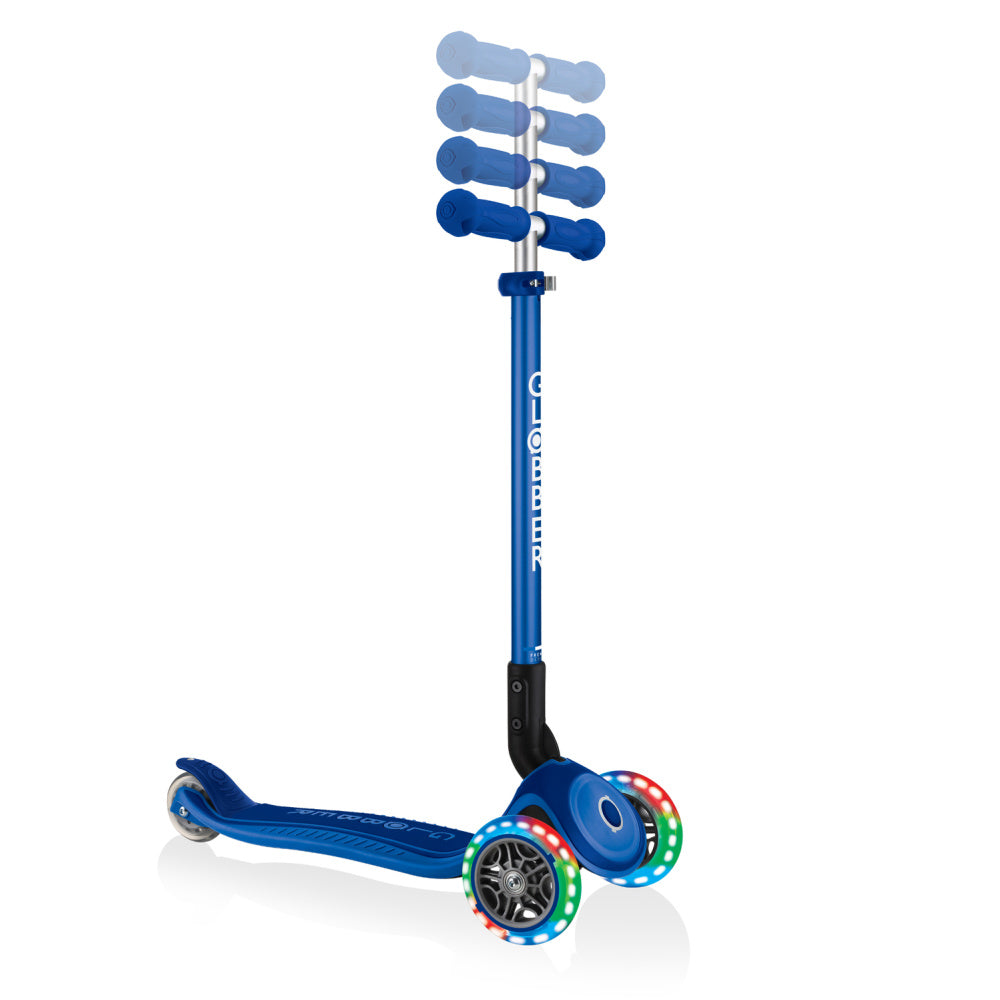 Globber-Primo-Lights-Foldable-Three-Wheel-Scooter-Blue-Height-Adjsut