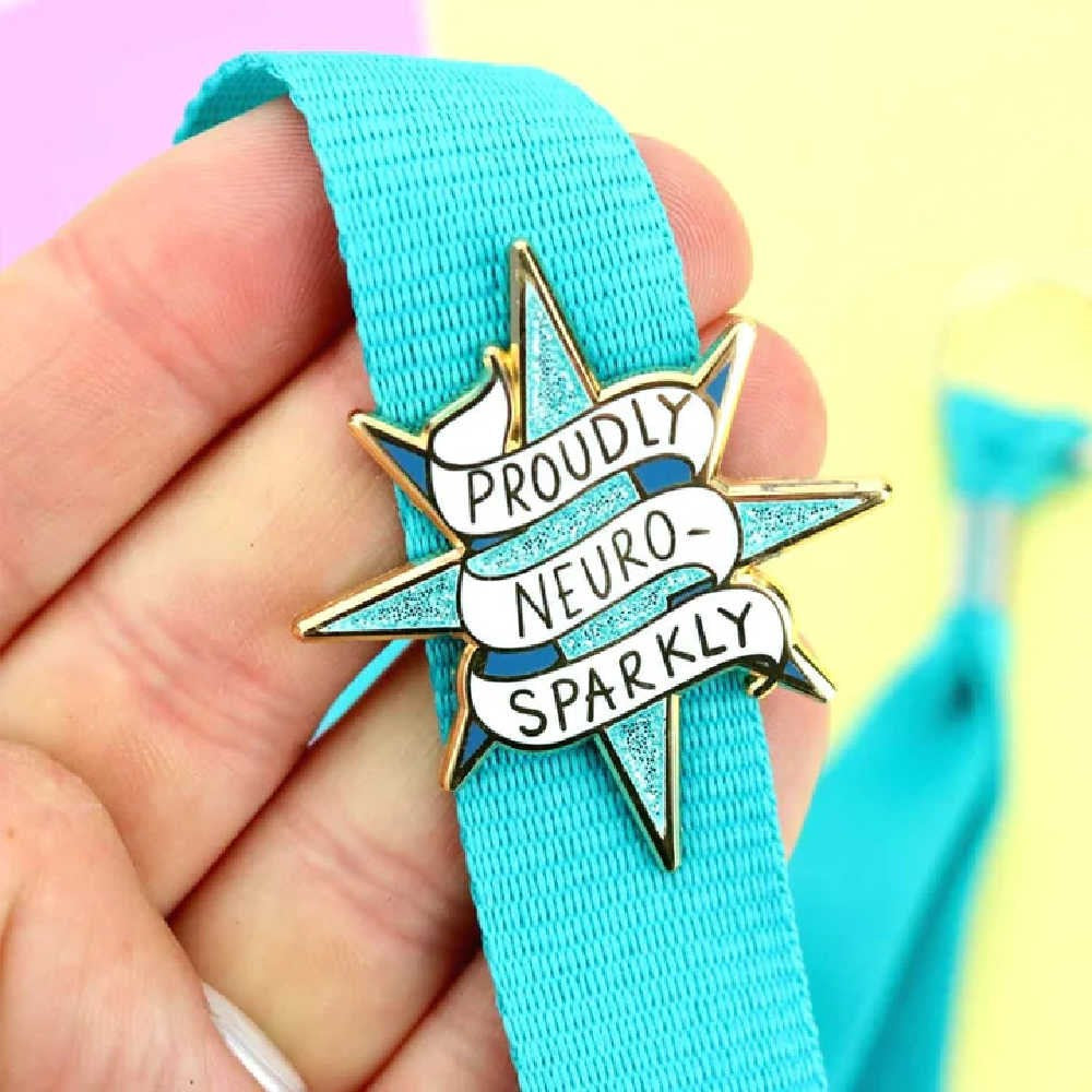 JUBLY-UMPH-Proudly-Neuro-Sparkly-Lapel-Pin-On-Lanyard