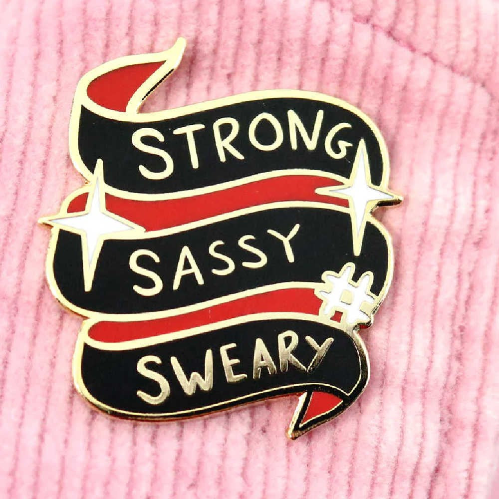 JUBLY-UMPH-Strong-Sassy-Sweary-Lapel-Pin-On-Collar