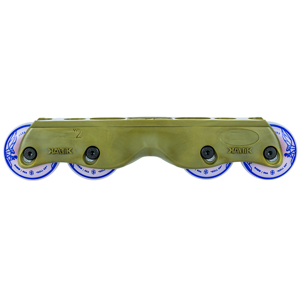 Kaltik-Flat-V2-Aggressive-Inline-Skate-Frame-Kit-Side-View-Olive-Gold