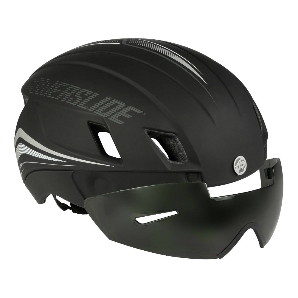 A black Powerslide Core Wind Inline Speed Skating Helmet with a magnetic visor.