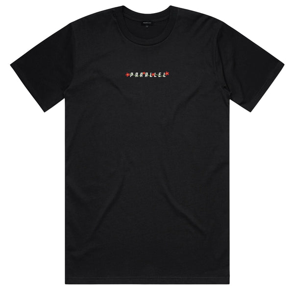 Parallel-Flower-Text-Logo-Tee-Black-Front-View