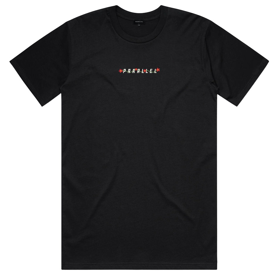 Parallel-Flower-Text-Logo-Tee-Black-Front-View