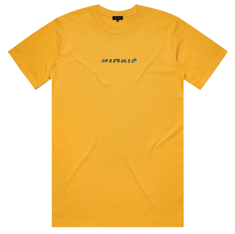 Parallel-Flower-Text-Logo-Tee-Yellow-Front-View