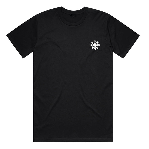 Parallel-Spiral-Tee-Black-Front-View