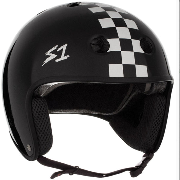S-One-Retro-Helmet-Black-With-White-Checkers-Front-Angled-View