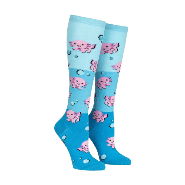 Sock-It-To-Me-Blue-Dancing-Axolotl-Knee-High-Angled-View