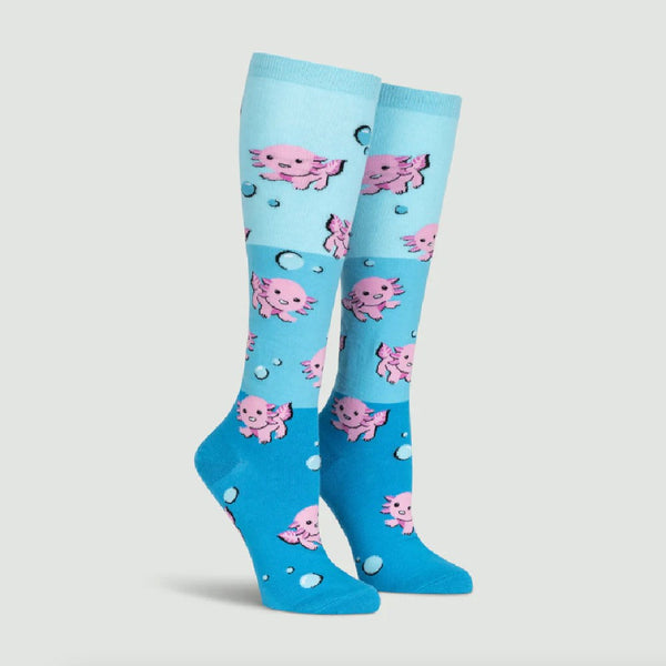 Sock-It-To-Me-Blue-Dancing-Axolotl-Knee-High-Angled-View